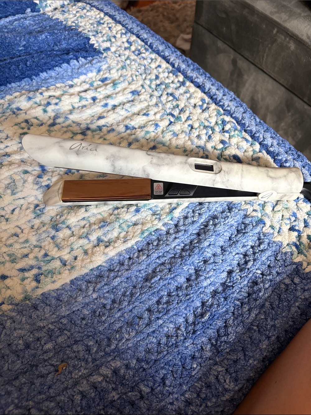 Aria Marble White Ceramic Plate Hair Straightener with Rose Gold Plates